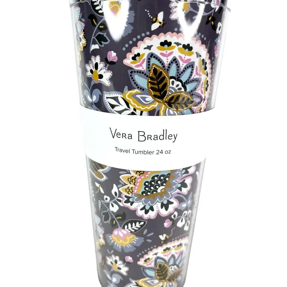 Vera Bradley Double Wall Travel Tumbler 24 oz Straw New